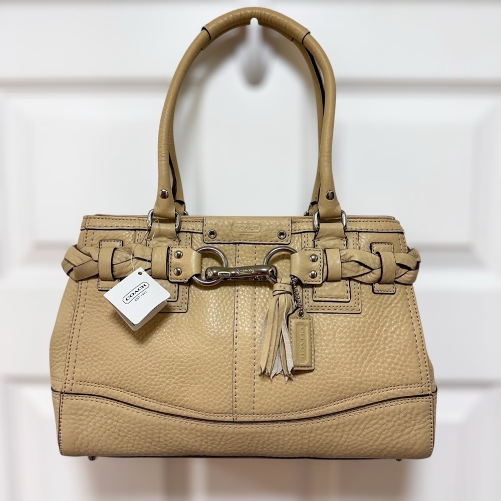 Coach Hamptons Braided Carryall Satchel Sand Pebbled Leather NWT